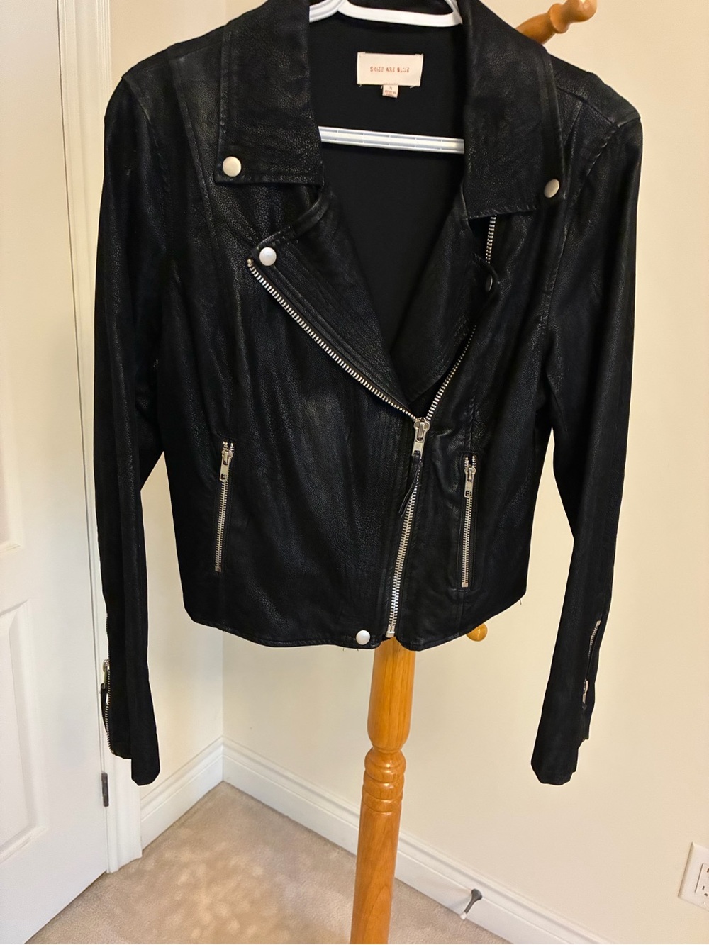 Skies Are Blue Black Faux Leather Moto Jacket